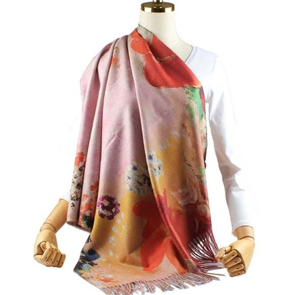 Soft Cashmere Feel Scarf For Women Elegant Art Print Winter Warm Scarve - Picture 2 of 4